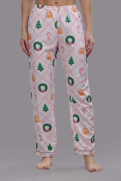 Jolly Ribbons Button Down Pj Set - Cotton Rayon Pj Set with Notched Collar