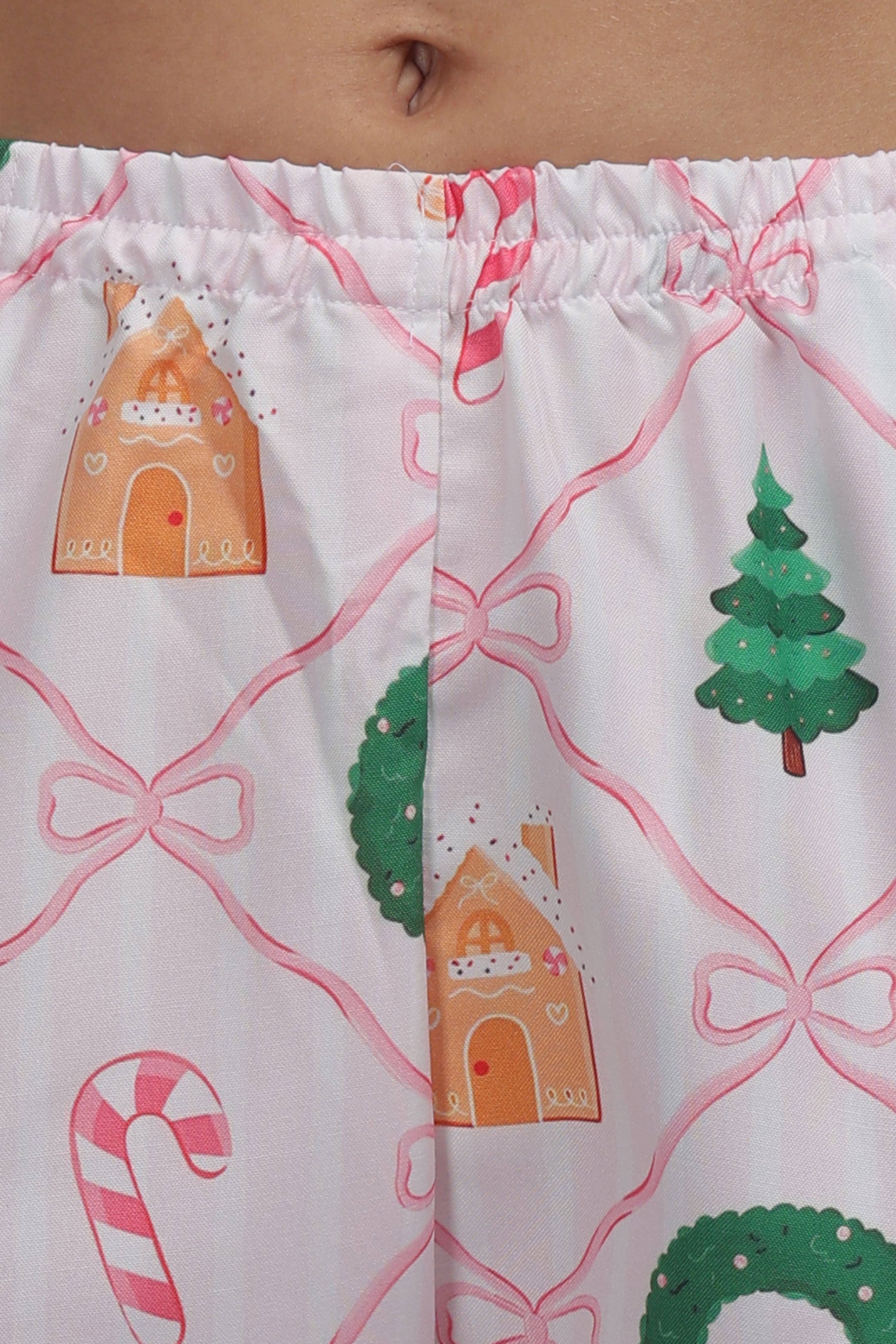 Jolly Ribbons Button Down Pj Set - Cotton Rayon Pj Set with Notched Collar