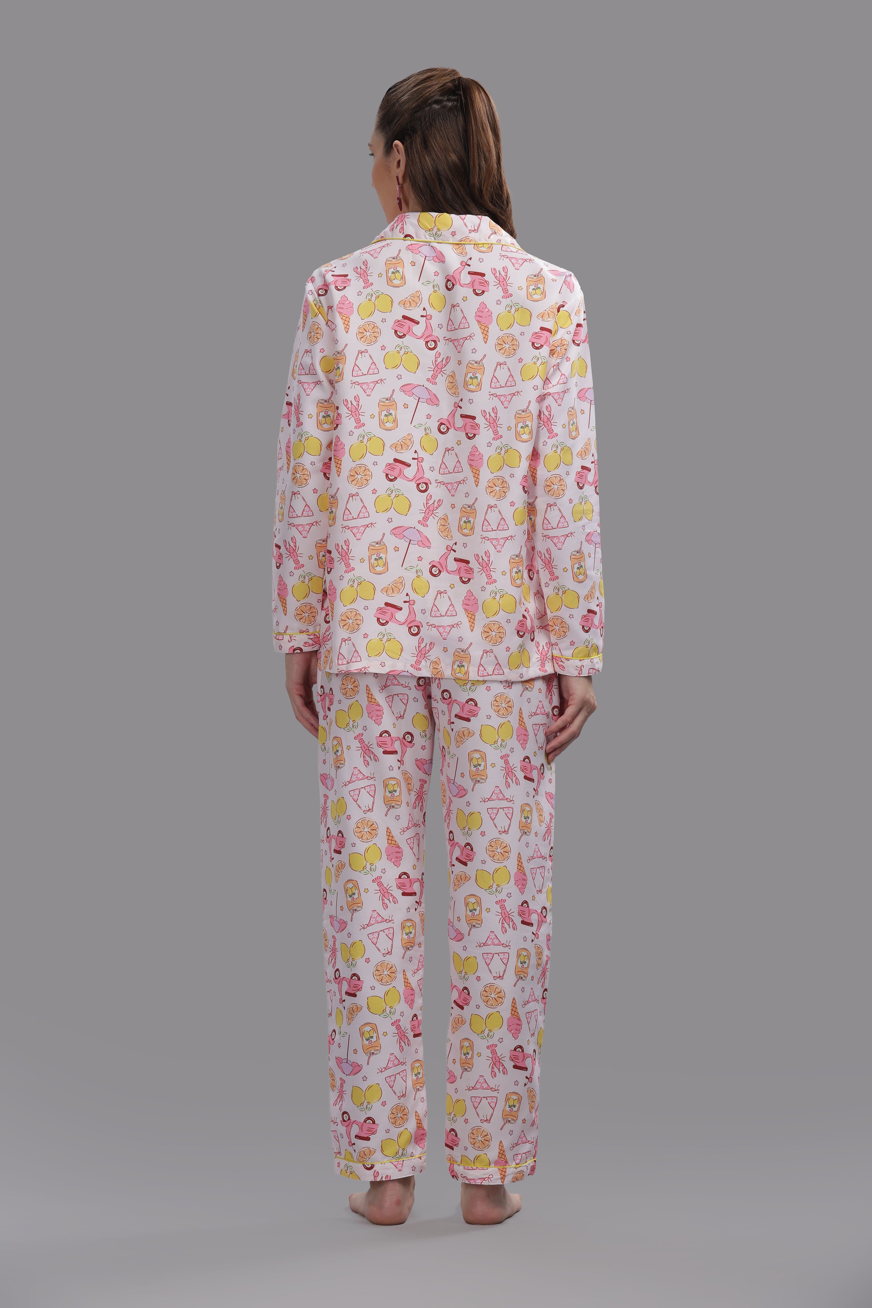 Tropical Joy Button Down Pj Set - Cotton Rayon Pj Set with Notched Collar