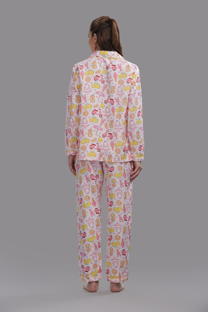 Tropical Joy Button Down Pj Set - Cotton Rayon Pj Set with Notched Collar