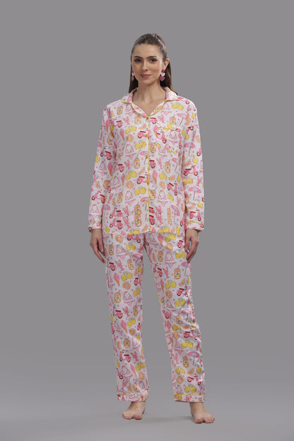 Tropical Joy Button Down Pj Set - Cotton Rayon Pj Set with Notched Collar