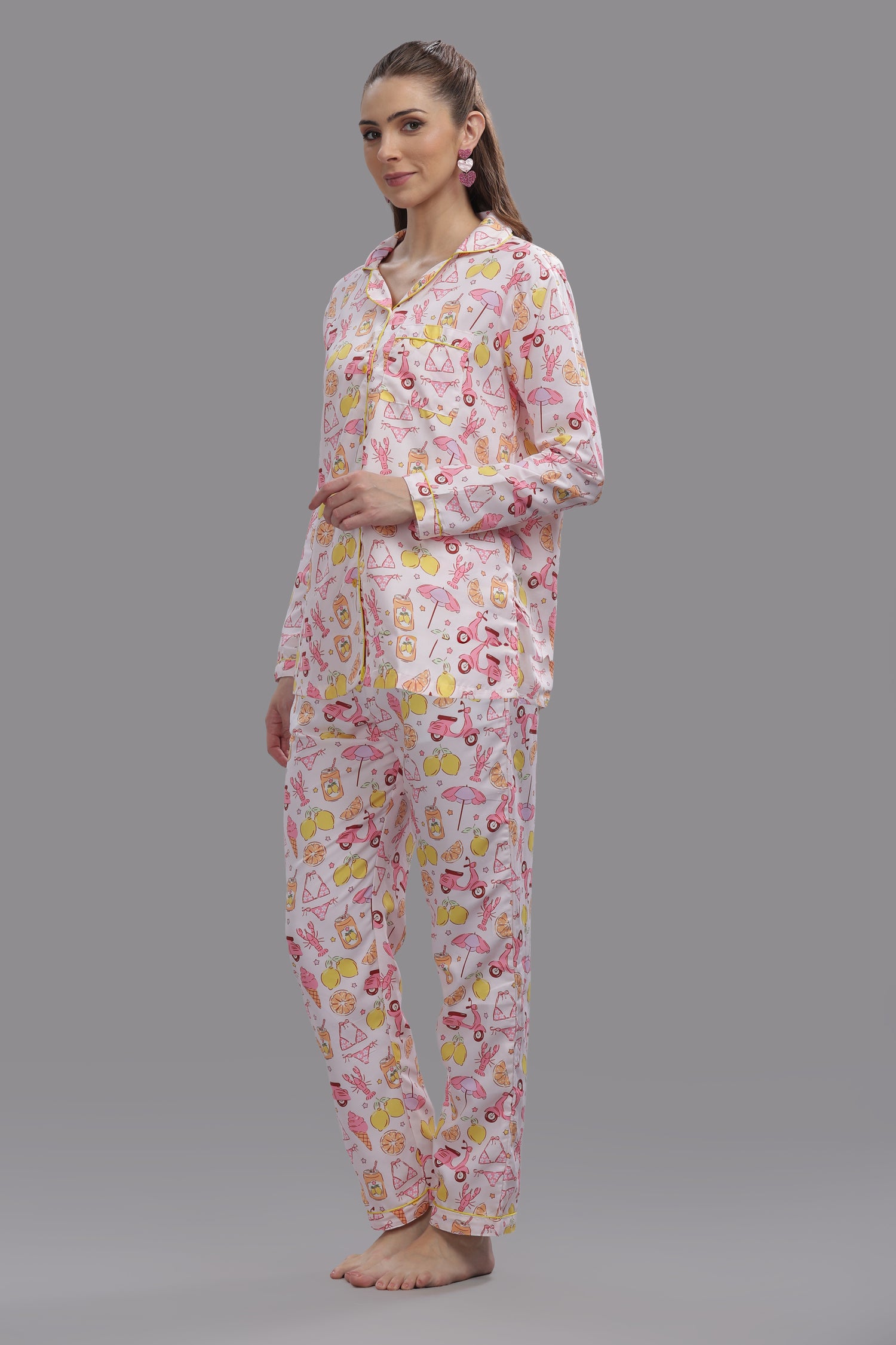 Tropical Joy Button Down Pj Set - Cotton Rayon Pj Set with Notched Collar