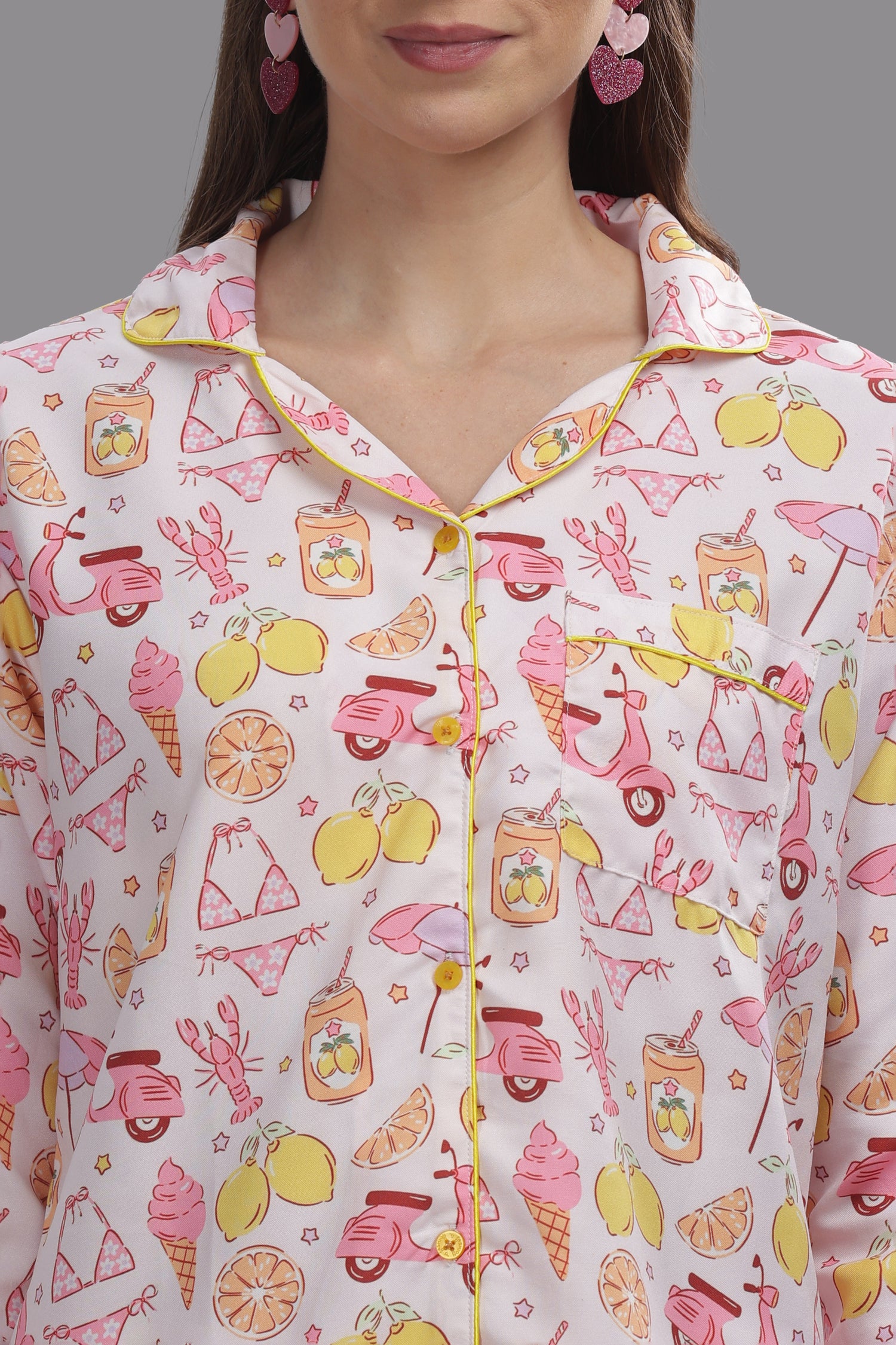 Tropical Joy Button Down Pj Set - Cotton Rayon Pj Set with Notched Collar