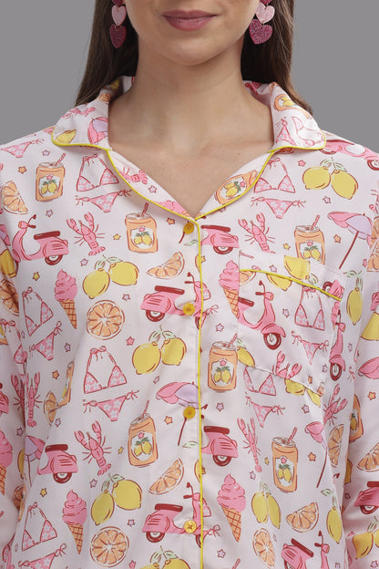 Tropical Joy Button Down Pj Set - Cotton Rayon Pj Set with Notched Collar