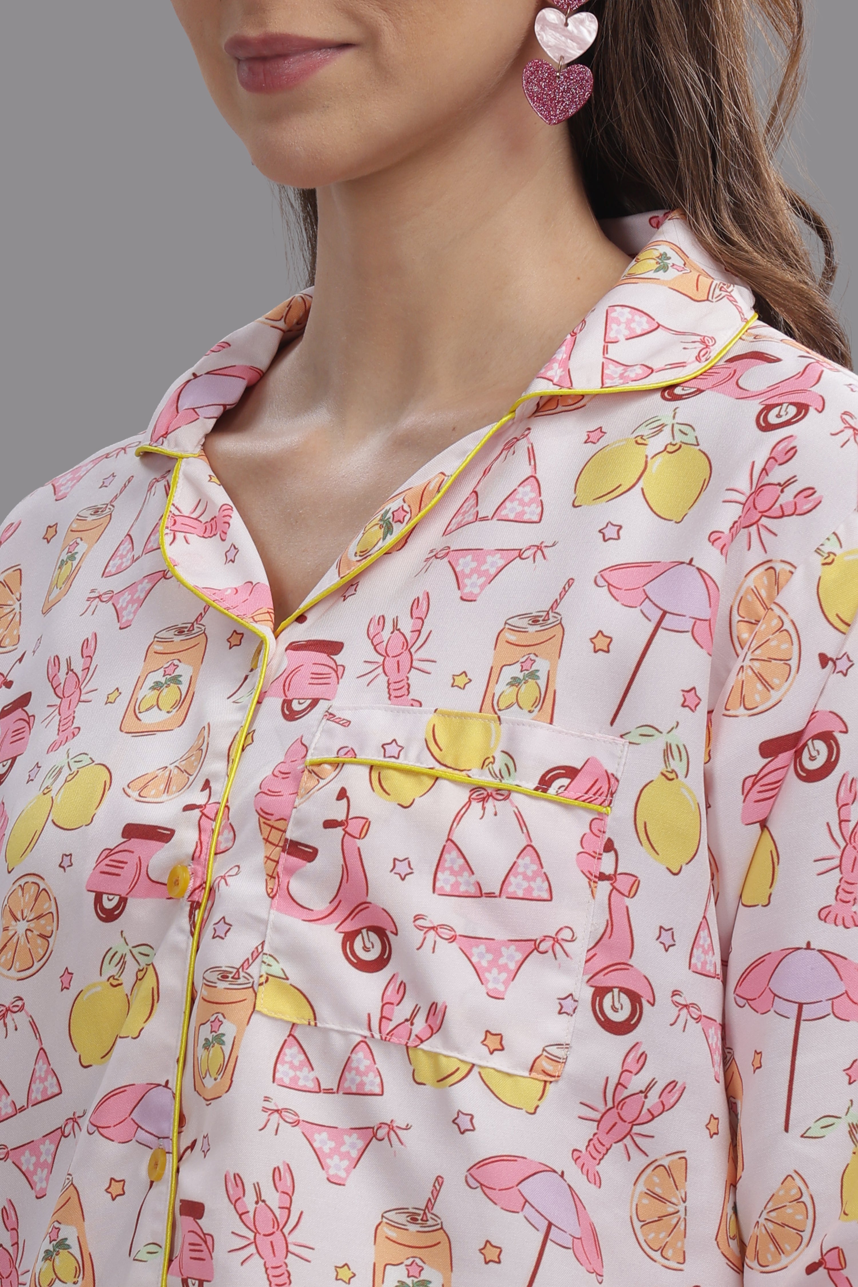Tropical Joy Button Down Pj Set - Cotton Rayon Pj Set with Notched Collar