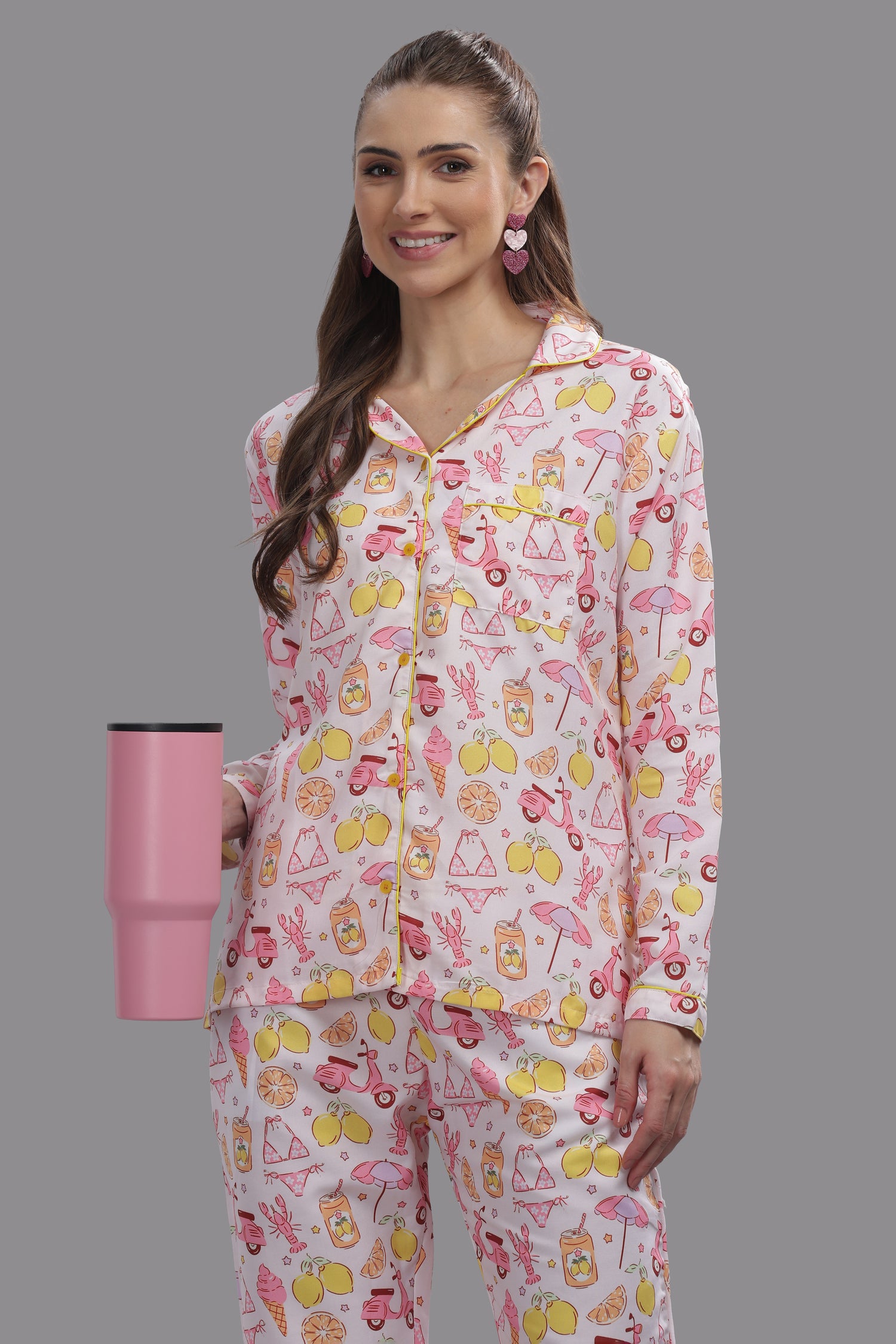 Tropical Joy Button Down Pj Set - Cotton Rayon Pj Set with Notched Collar