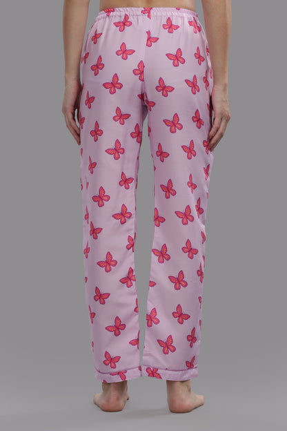 Butterfly Button Down Pj Set - Cotton Rayon Pj Set with Notched Collar