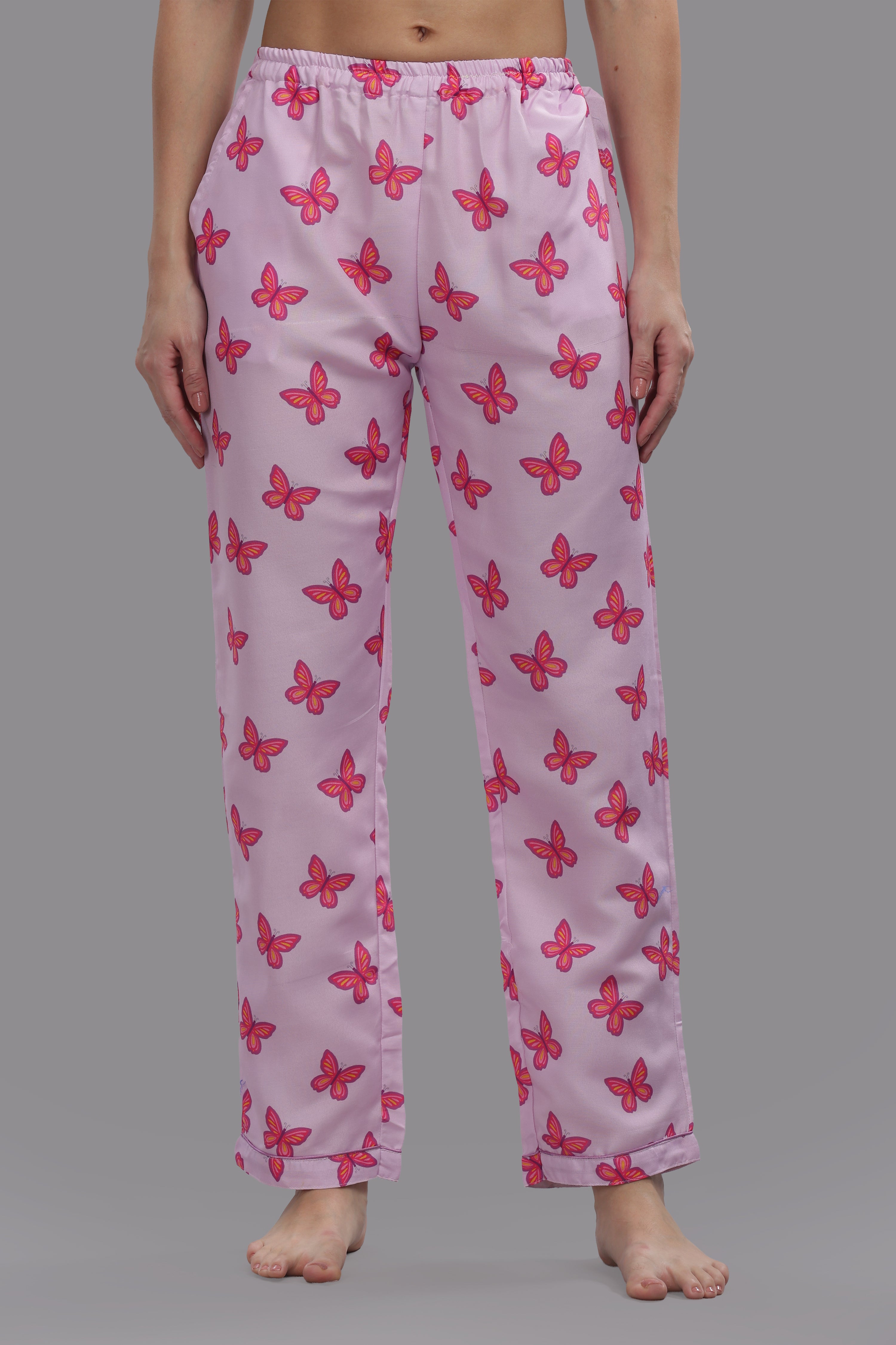 Butterfly Button Down Pj Set - Cotton Rayon Pj Set with Notched Collar