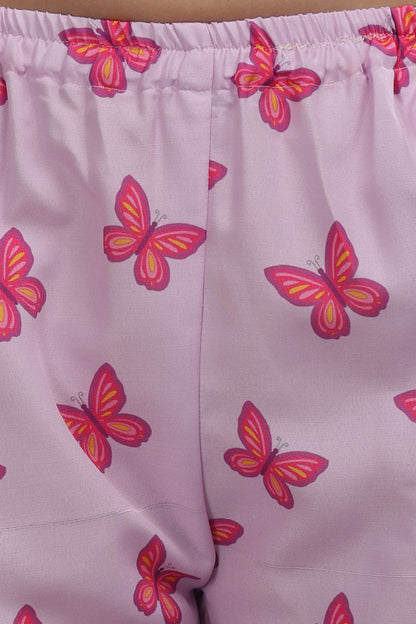 Butterfly Button Down Pj Set - Cotton Rayon Pj Set with Notched Collar