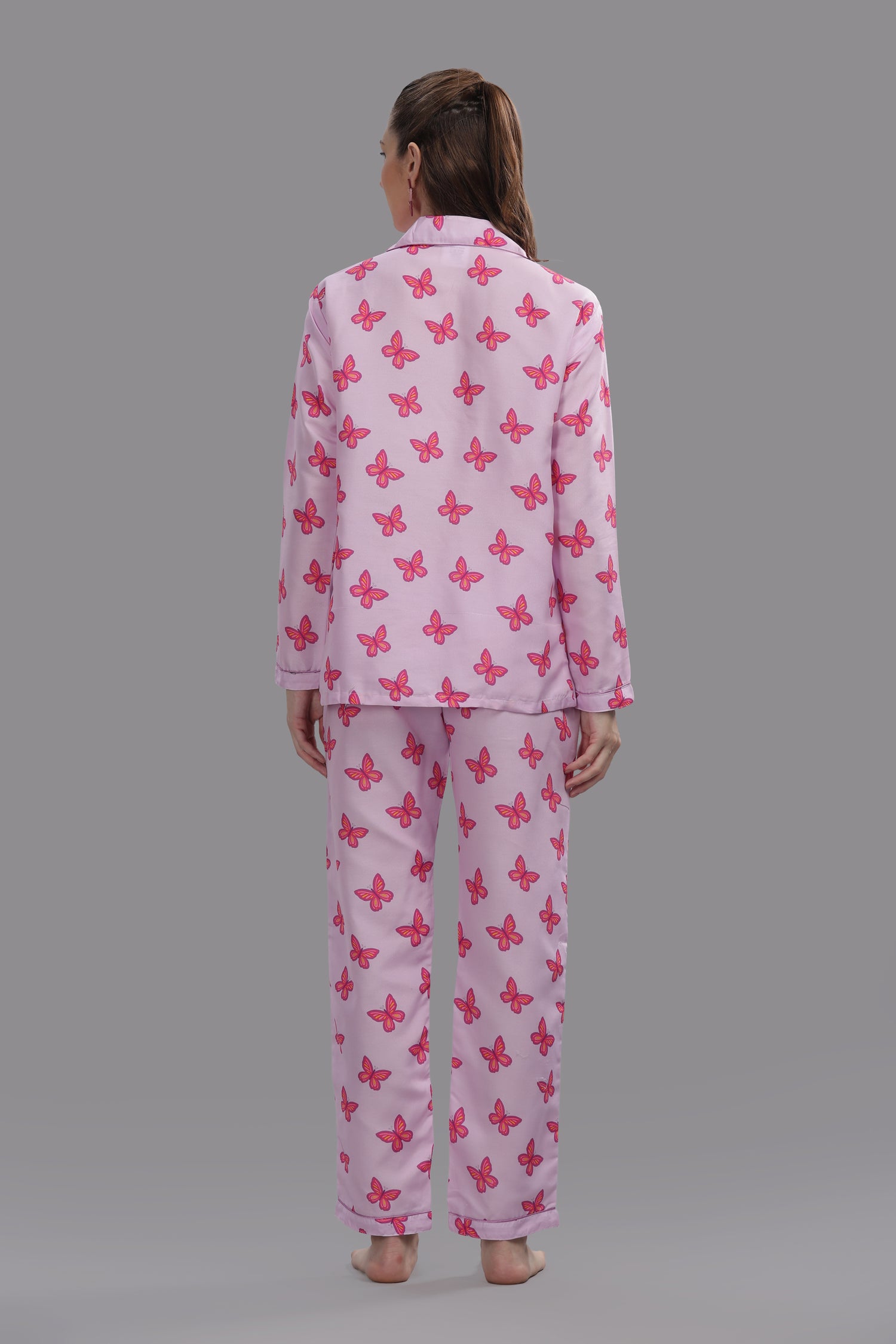 Butterfly Button Down Pj Set - Cotton Rayon Pj Set with Notched Collar