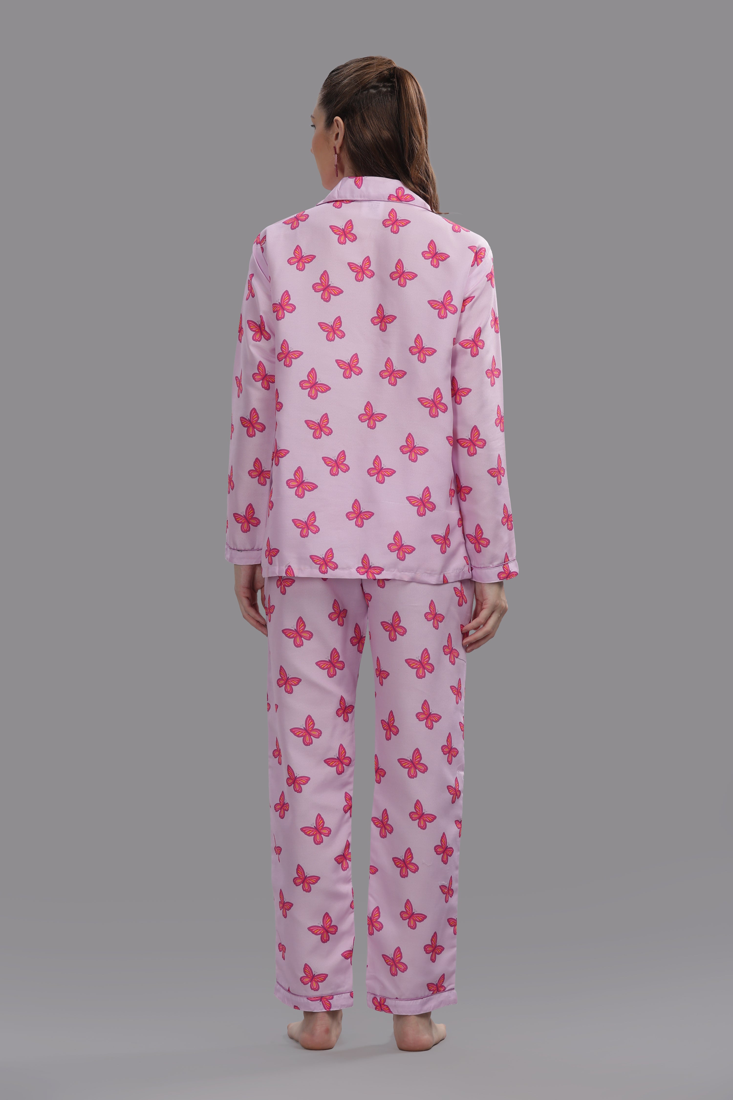 Butterfly Button Down Pj Set - Cotton Rayon Pj Set with Notched Collar
