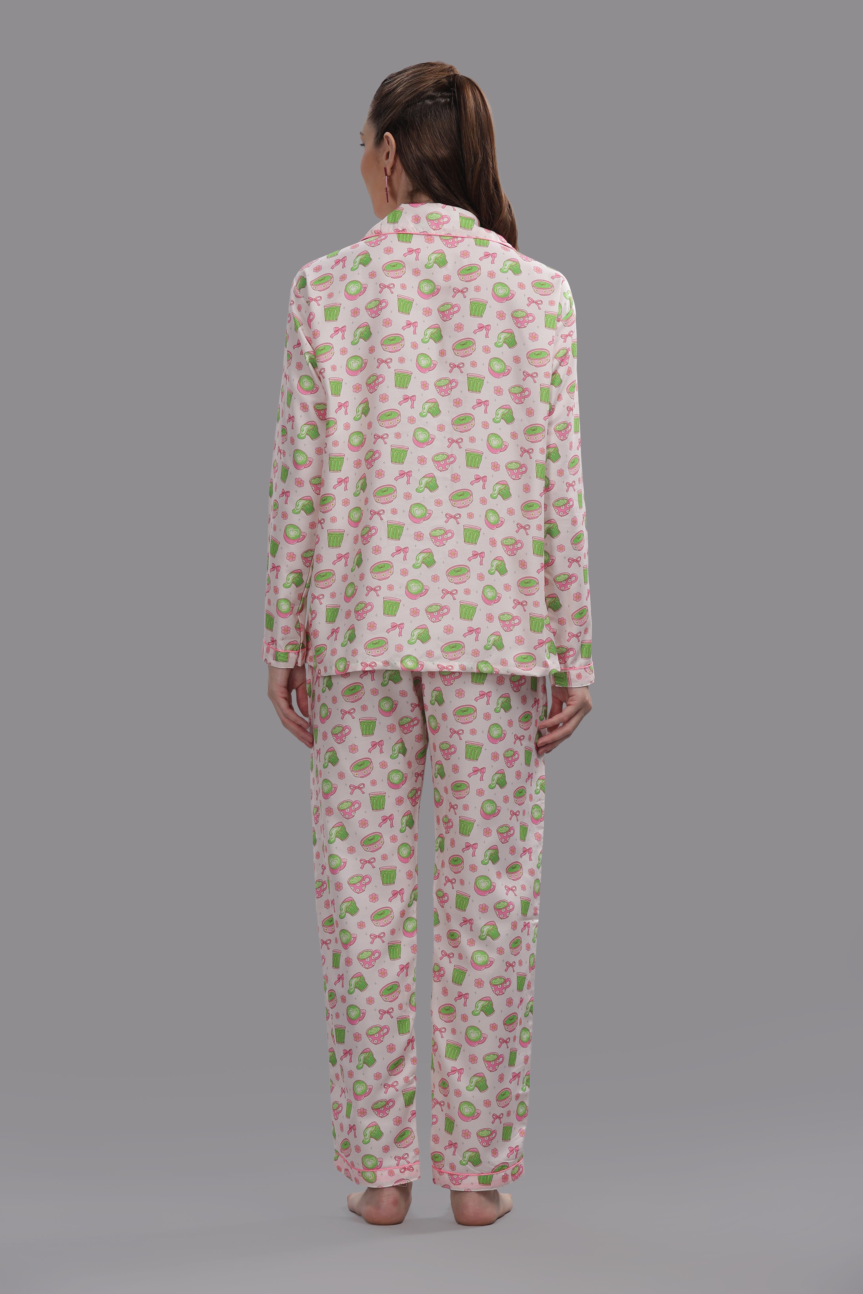 Matcha Button Down Pj Set - Cotton Rayon Pj Set with Notched Collar