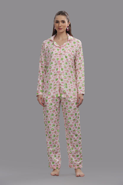 Matcha Button Down Pj Set - Cotton Rayon Pj Set with Notched Collar