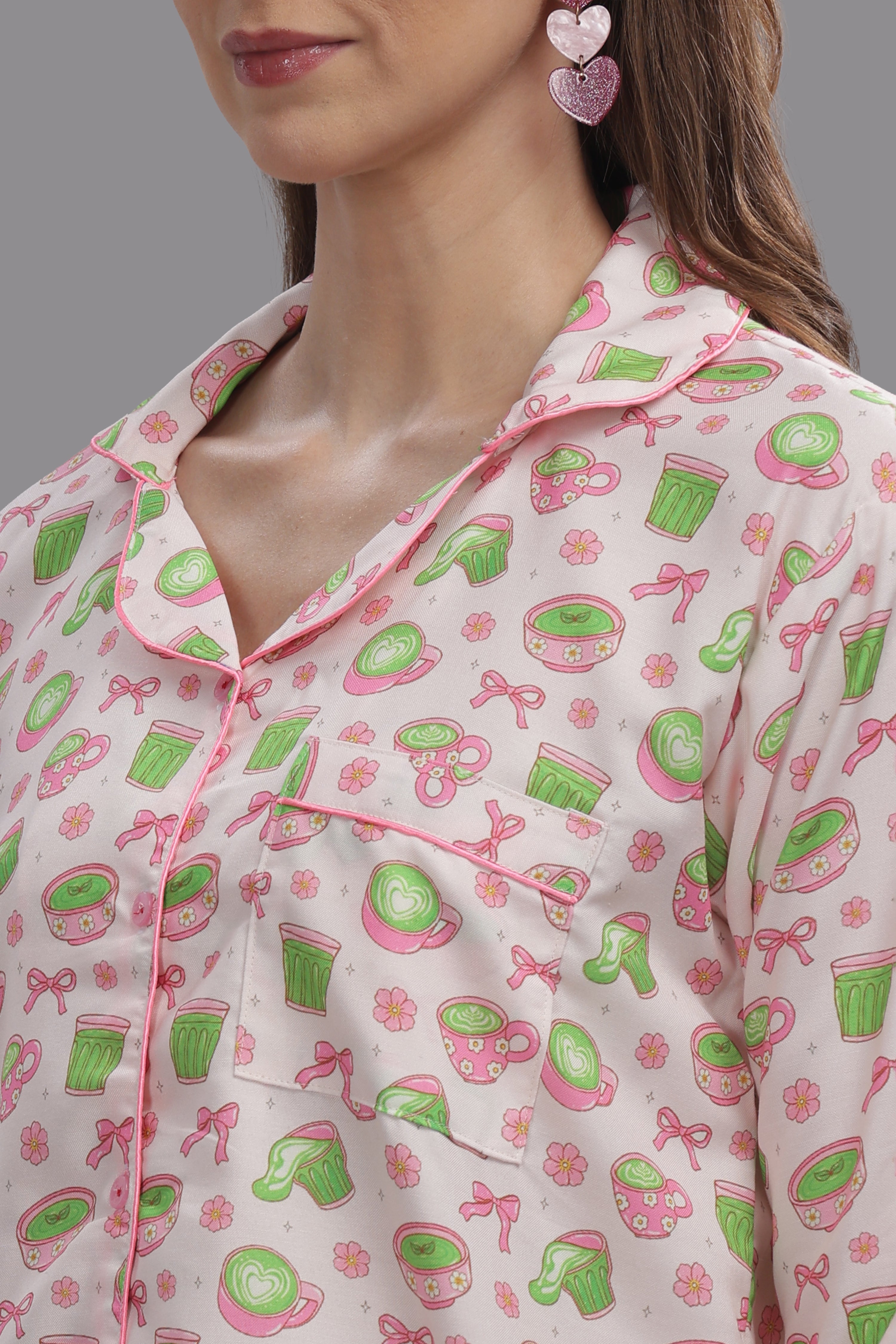 Matcha Button Down Pj Set - Cotton Rayon Pj Set with Notched Collar