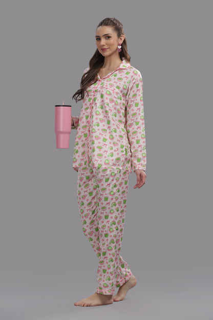 Matcha Button Down Pj Set - Cotton Rayon Pj Set with Notched Collar