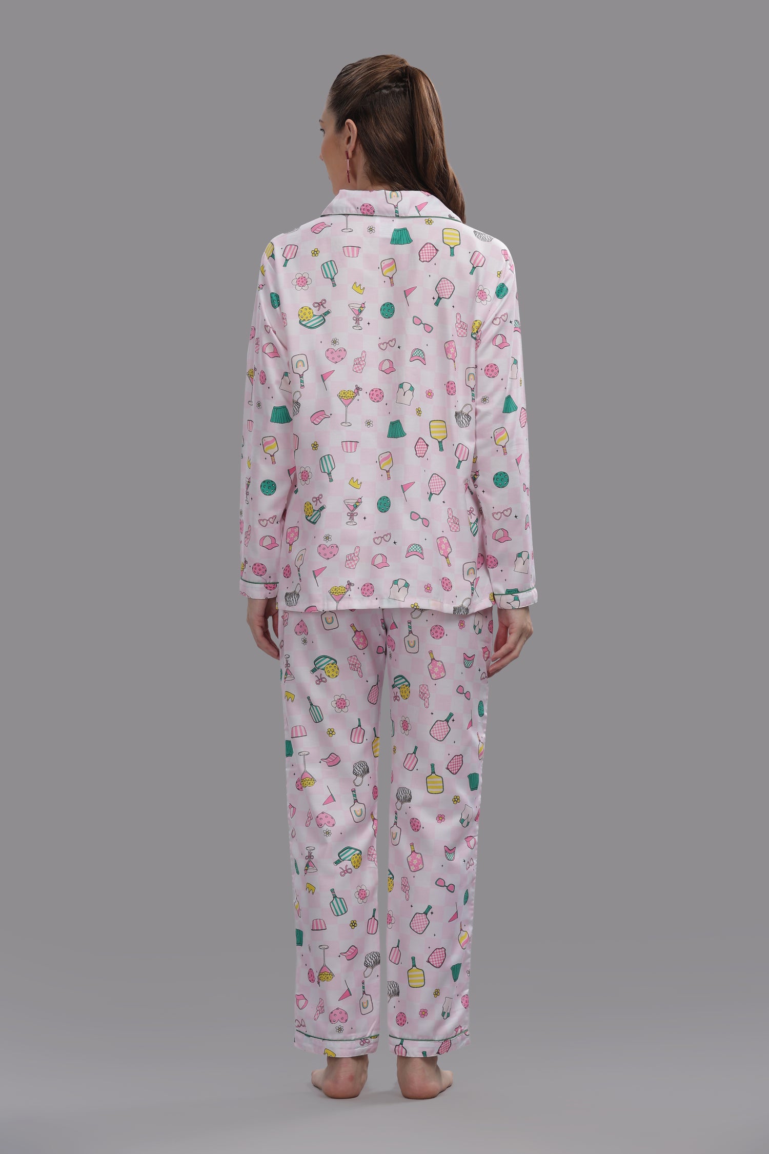 Pickleball Button Down Pj Set - Cotton Rayon Pj Set with Notched Collar