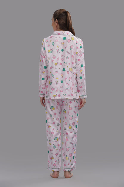 Pickleball Button Down Pj Set - Cotton Rayon Pj Set with Notched Collar