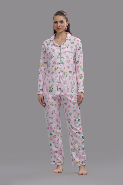Pickleball Button Down Pj Set - Cotton Rayon Pj Set with Notched Collar
