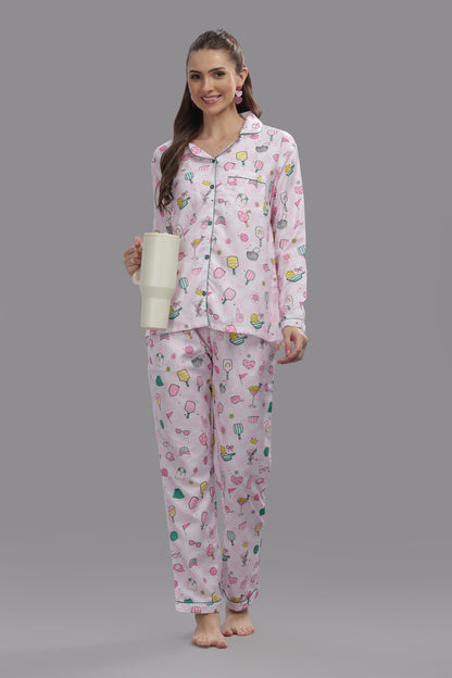 Pickleball Button Down Pj Set - Cotton Rayon Pj Set with Notched Collar