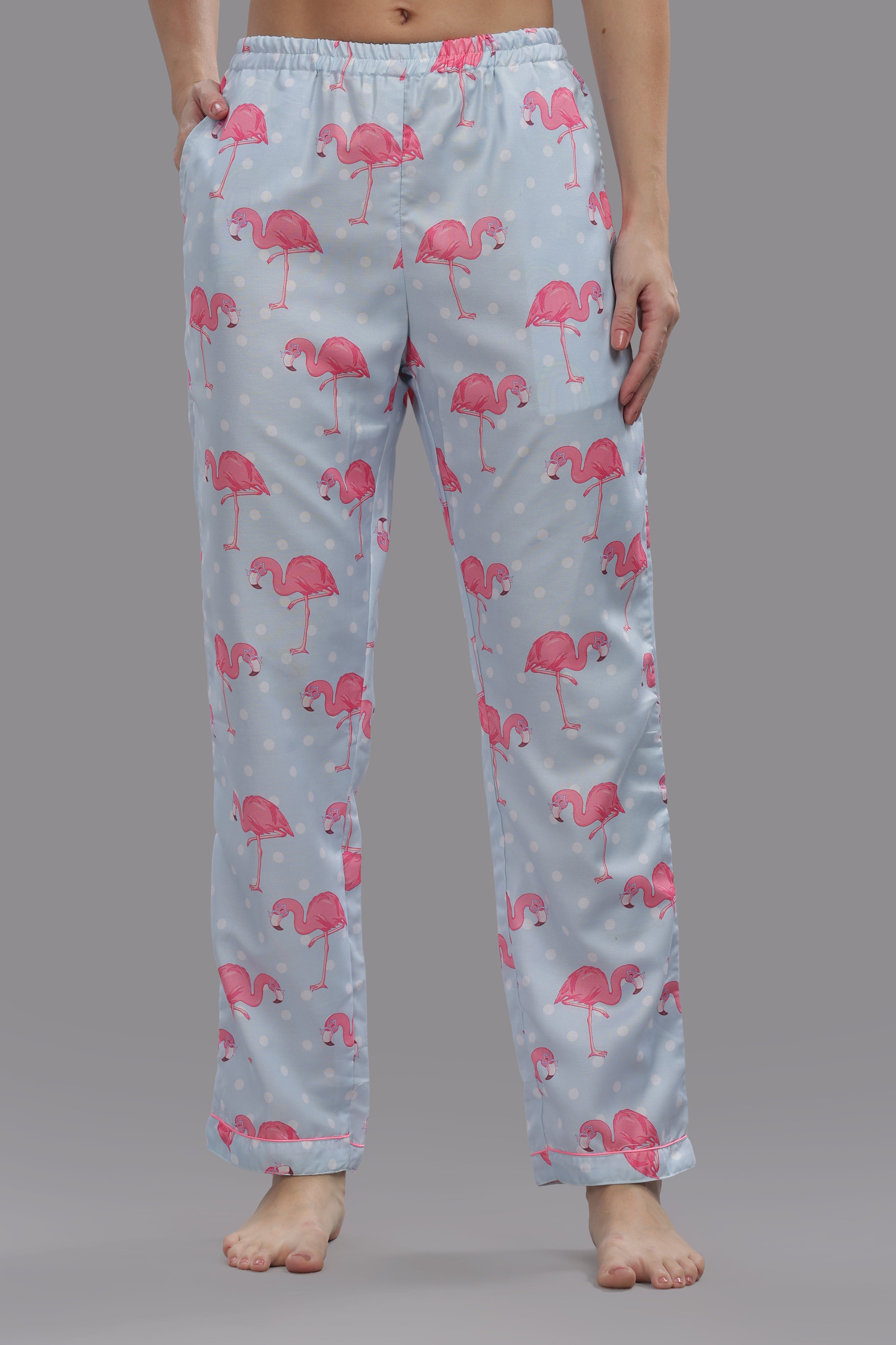 Flamingo and Dots Kaftan Pj Set - Cotton Rayon Pj Set in Kaftan Style