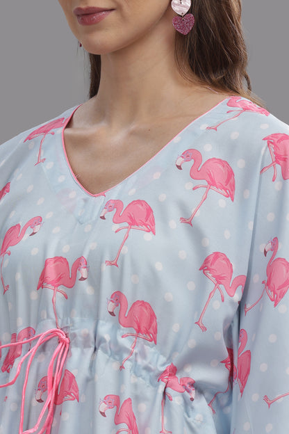 Flamingo and Dots Kaftan Pj Set - Cotton Rayon Pj Set in Kaftan Style