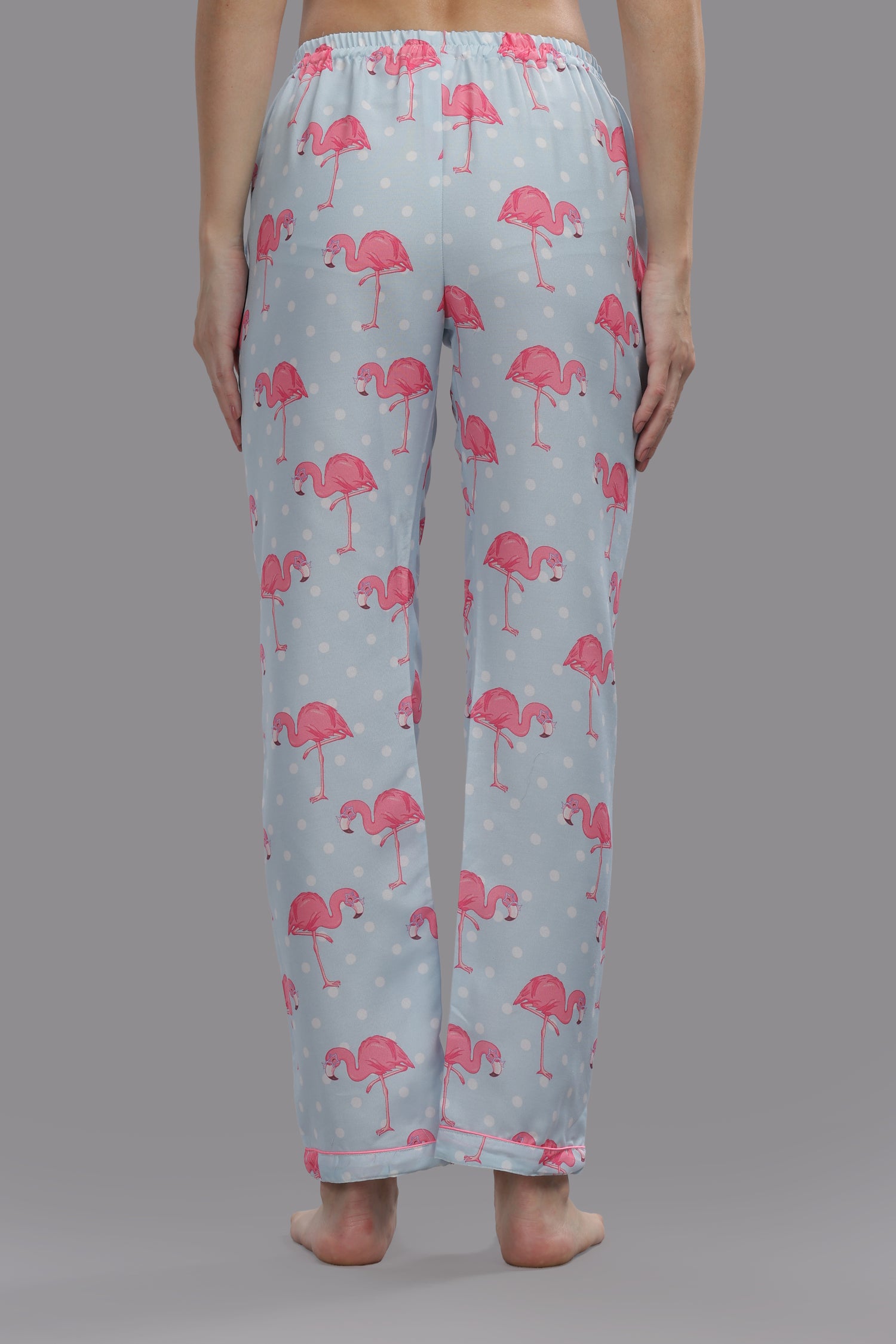Flamingo &amp; Dots Button Down Pj Set - Cotton Rayon Pj Set with Notched Collar