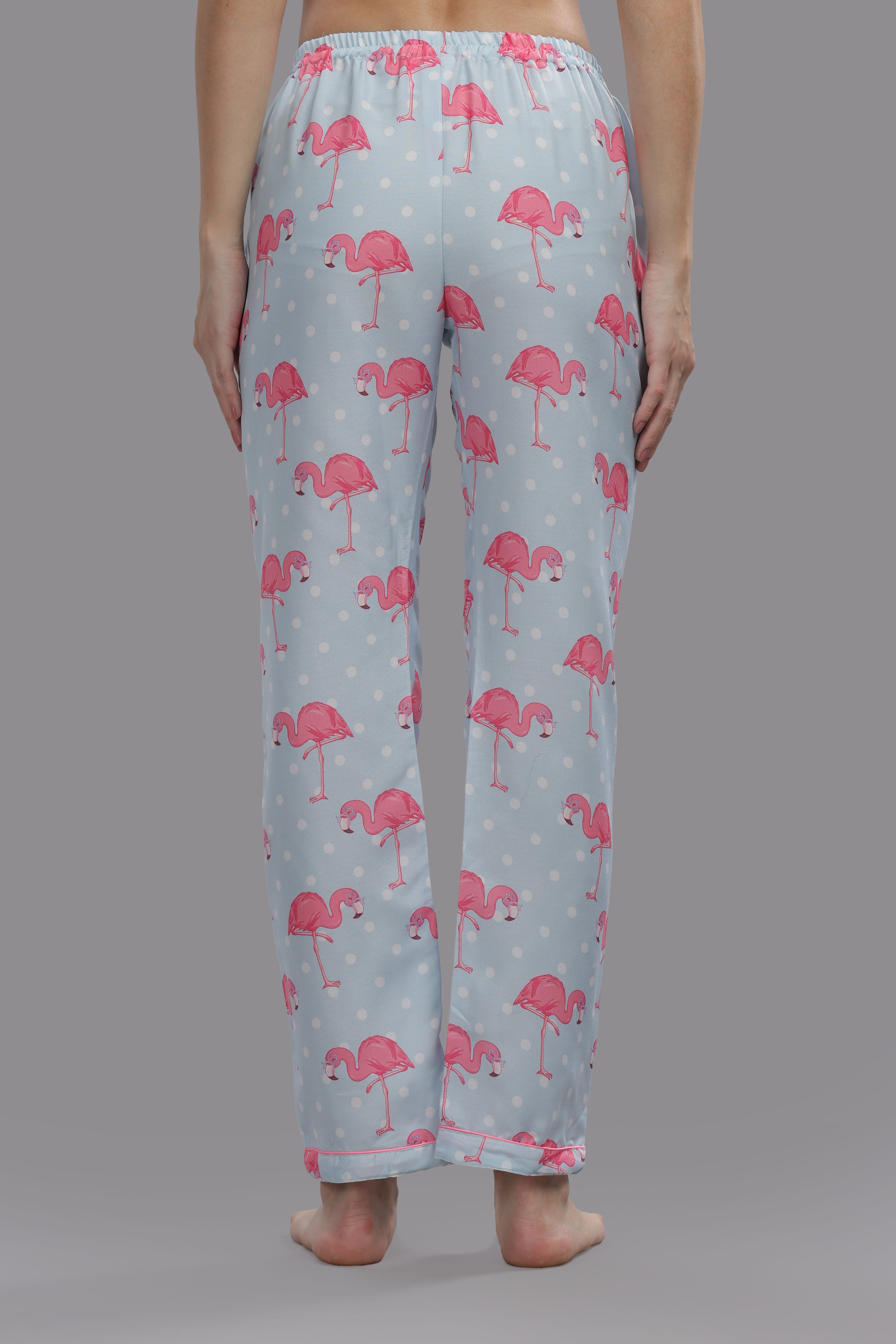 Flamingo &amp; Dots Button Down Pj Set - Cotton Rayon Pj Set with Notched Collar