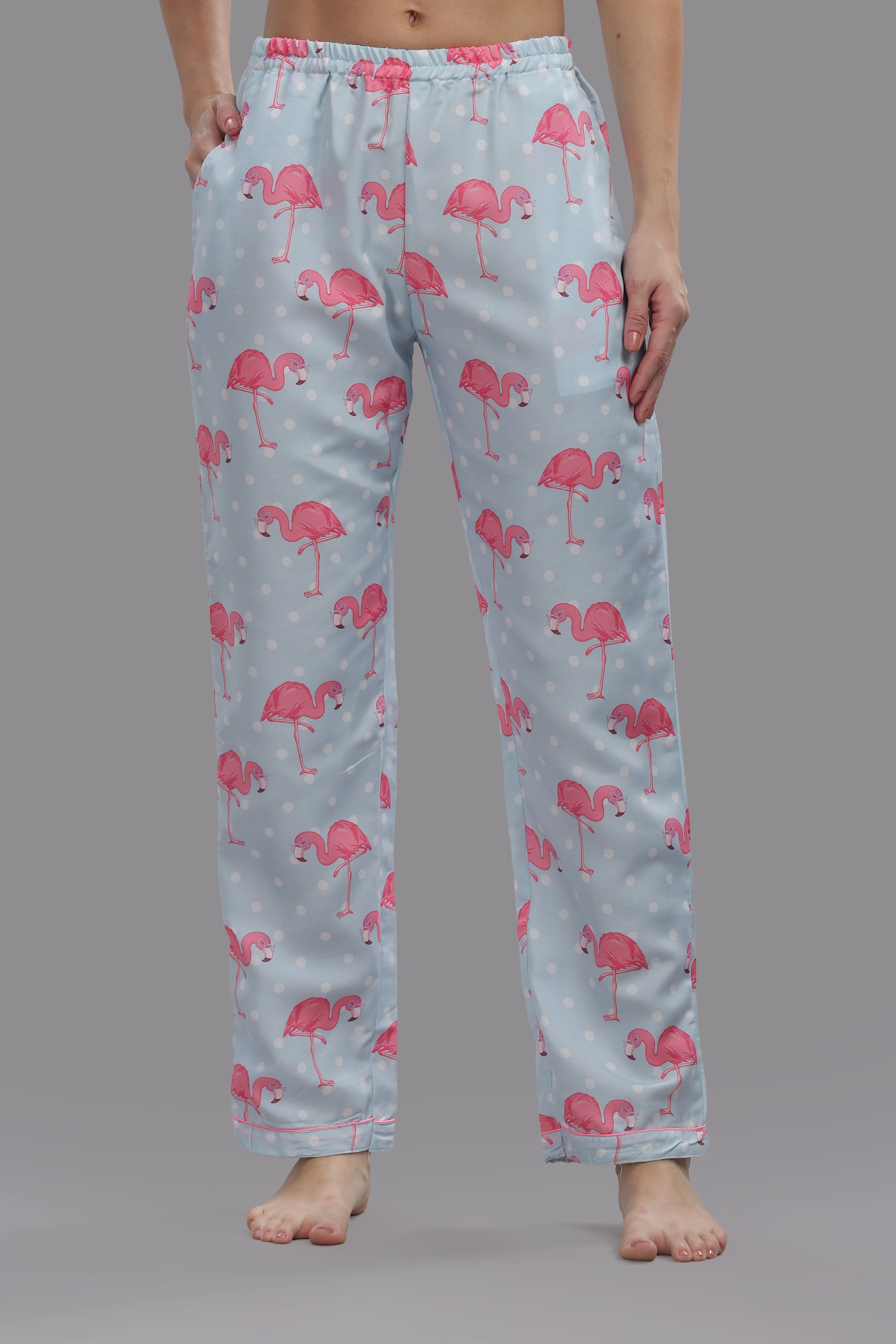 Flamingo &amp; Dots Button Down Pj Set - Cotton Rayon Pj Set with Notched Collar