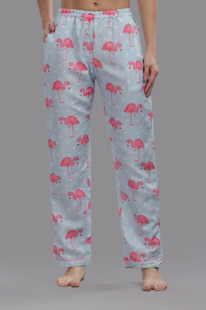 Flamingo &amp; Dots Button Down Pj Set - Cotton Rayon Pj Set with Notched Collar