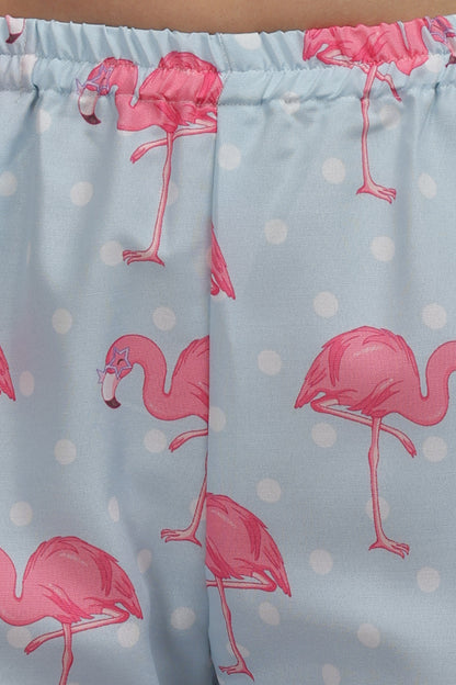 Flamingo &amp; Dots Button Down Pj Set - Cotton Rayon Pj Set with Notched Collar