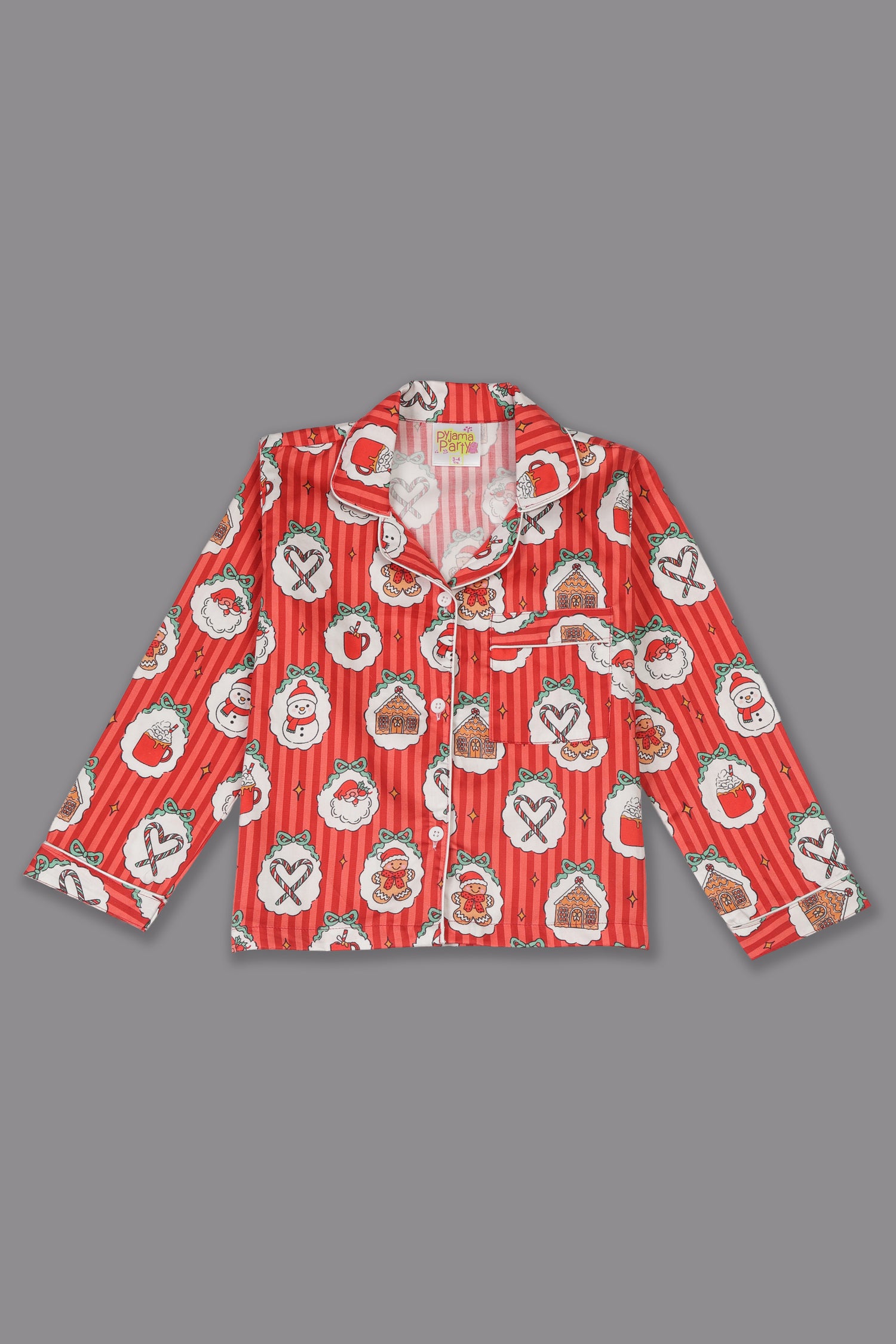Christmas Carnival Kids Button Down Pj Set - Pure Cotton Pj Set with Notched Collar