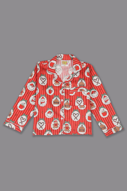 Christmas Carnival Kids Button Down Pj Set - Pure Cotton Pj Set with Notched Collar