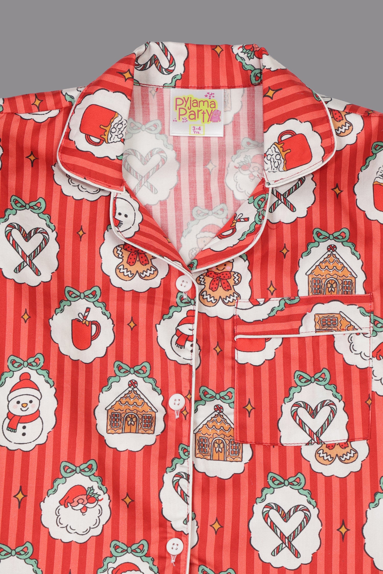 Christmas Carnival Kids Button Down Pj Set - Pure Cotton Pj Set with Notched Collar