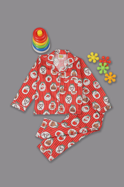 Christmas Carnival Kids Button Down Pj Set - Pure Cotton Pj Set with Notched Collar