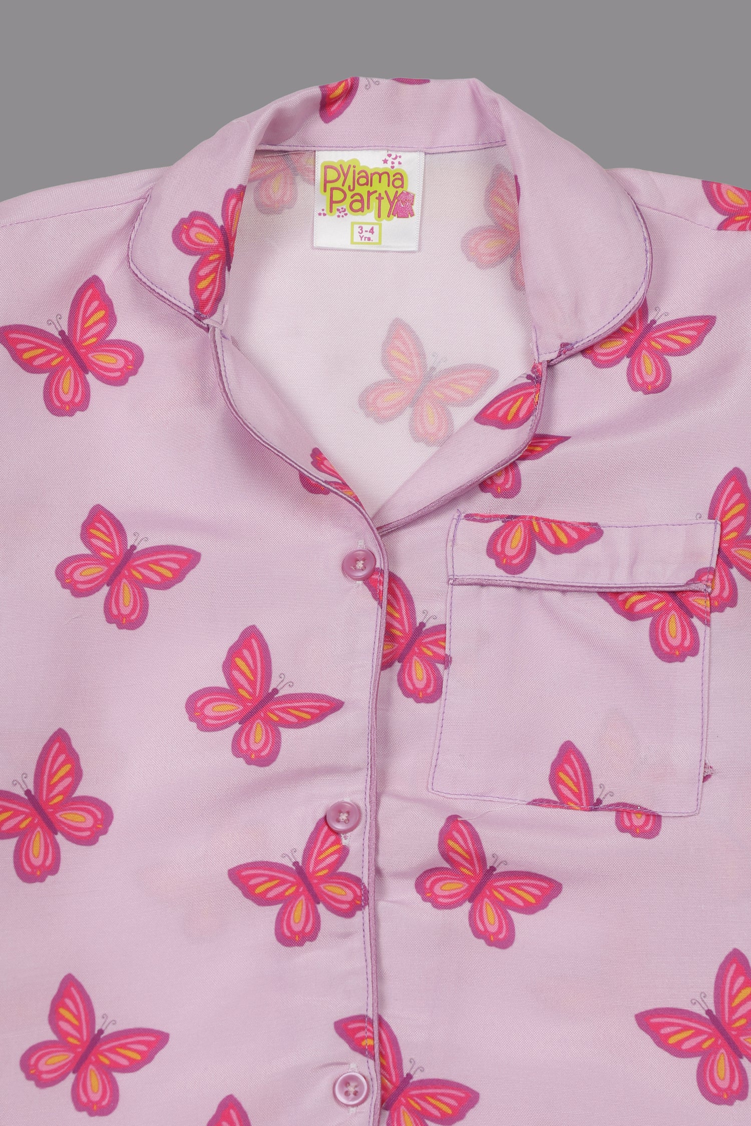 Butterfly Kids Pj Set - Cotton Rayon Pj Set with Notched Collar