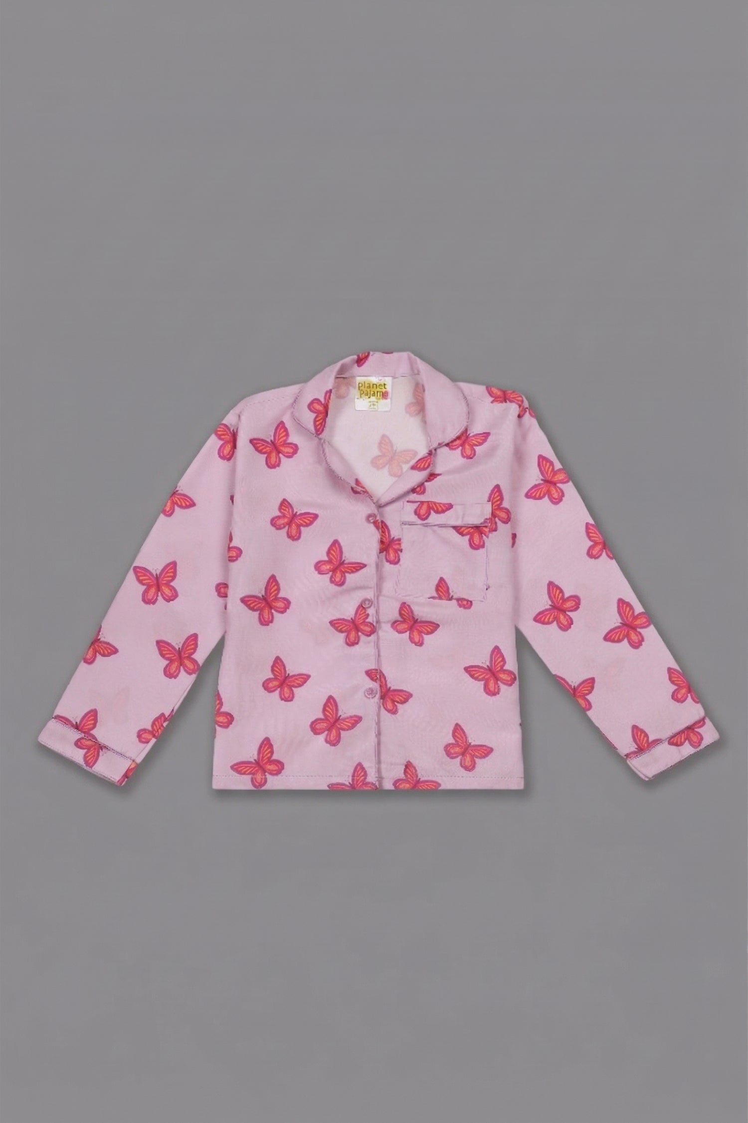 Butterfly Kids Pj Set - Cotton Rayon Pj Set with Notched Collar