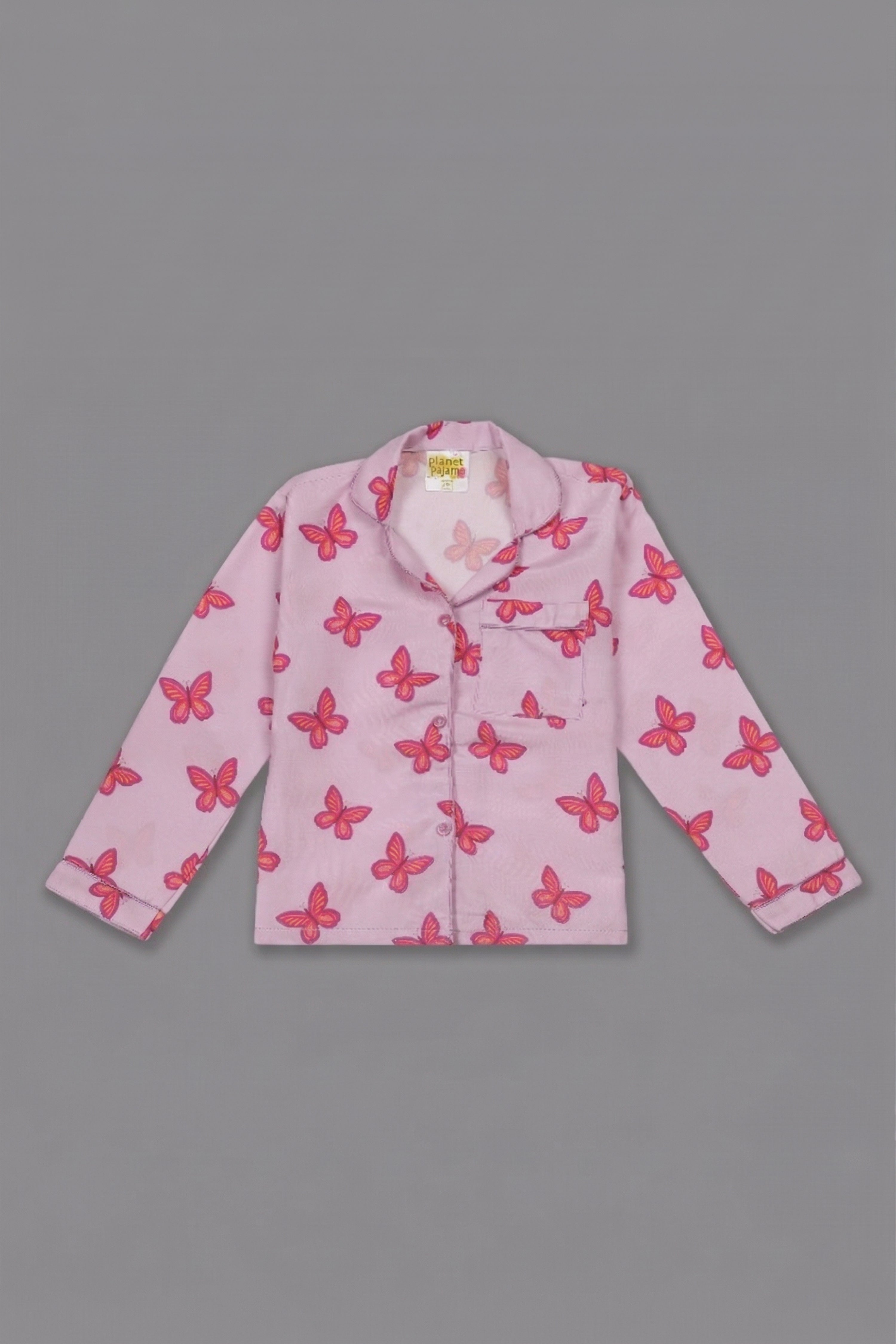 Butterfly Kids Pj Set - Cotton Rayon Pj Set with Notched Collar