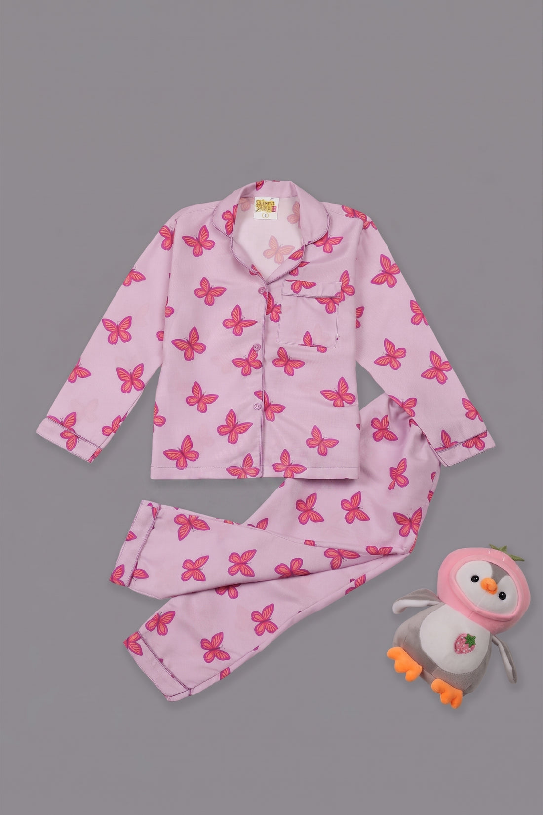 Butterfly Kids Pj Set - Cotton Rayon Pj Set with Notched Collar