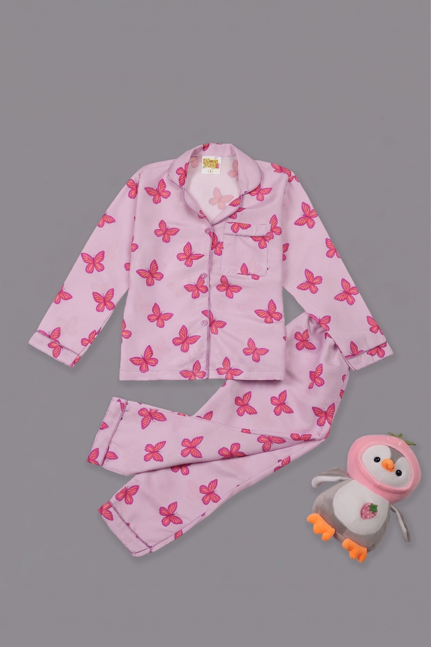 Butterfly Kids Pj Set - Cotton Rayon Pj Set with Notched Collar