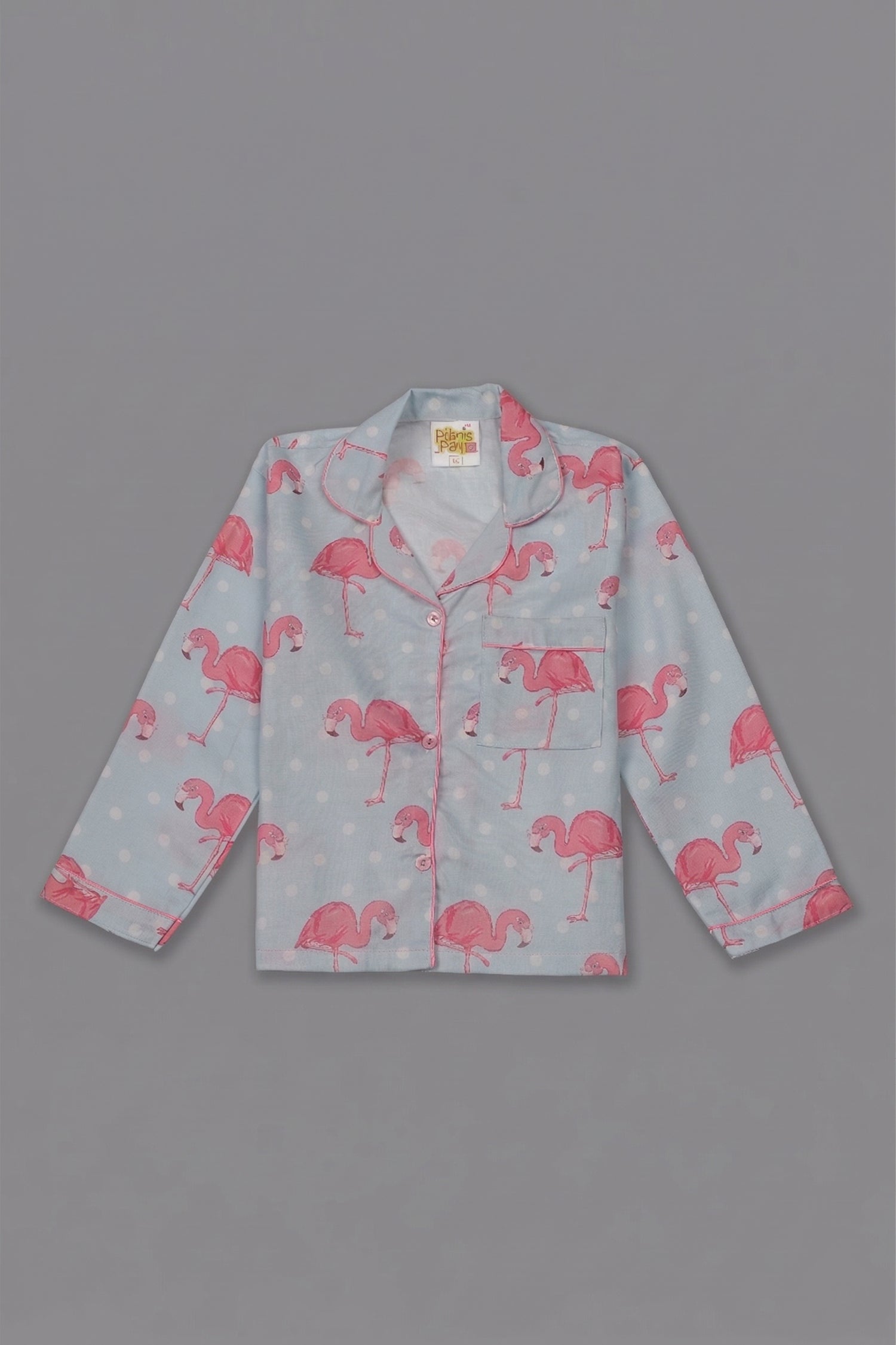 Flamingo &amp; Dots Kids Pj Set - Cotton Rayon Pj Set with Notched Collar