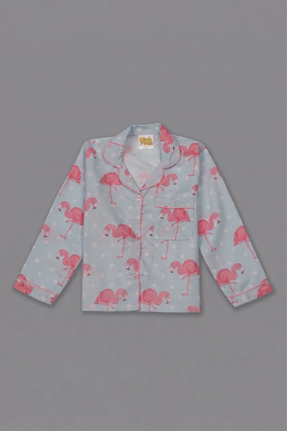 Flamingo &amp; Dots Kids Pj Set - Cotton Rayon Pj Set with Notched Collar