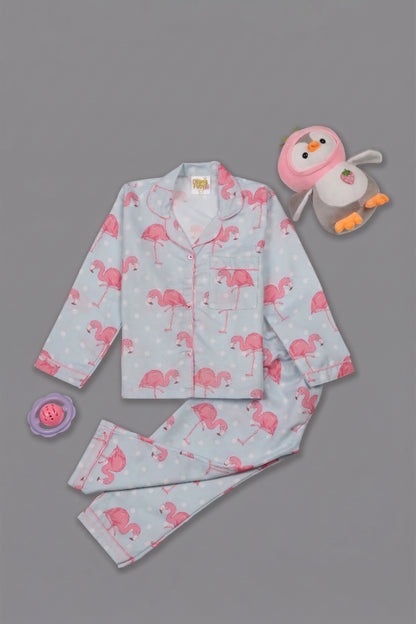 Flamingo &amp; Dots Kids Pj Set - Cotton Rayon Pj Set with Notched Collar