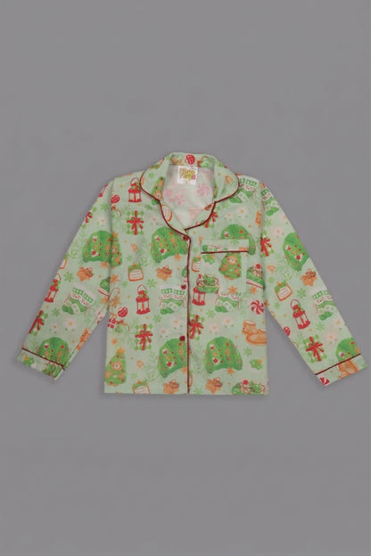 Cozy Christmas Kids Pj Set - Cotton Rayon Pj Set with Notched Collar
