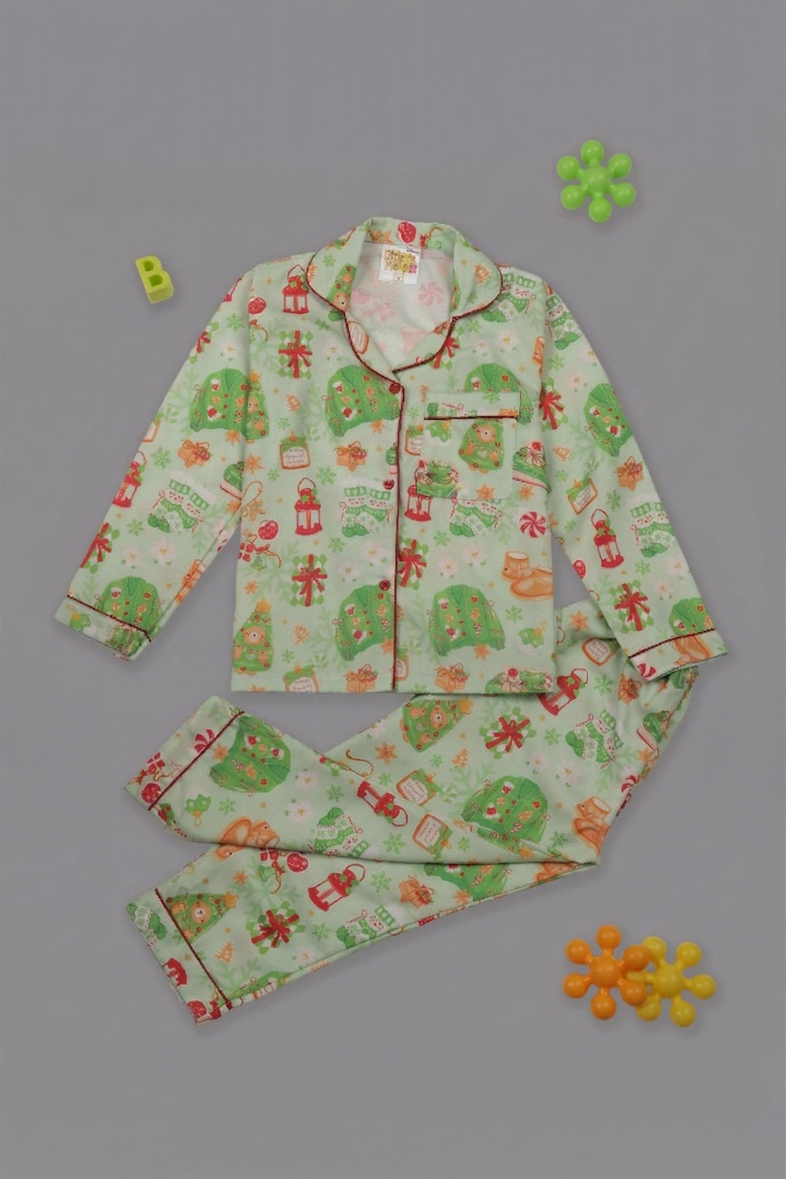 Cozy Christmas Kids Pj Set - Cotton Rayon Pj Set with Notched Collar