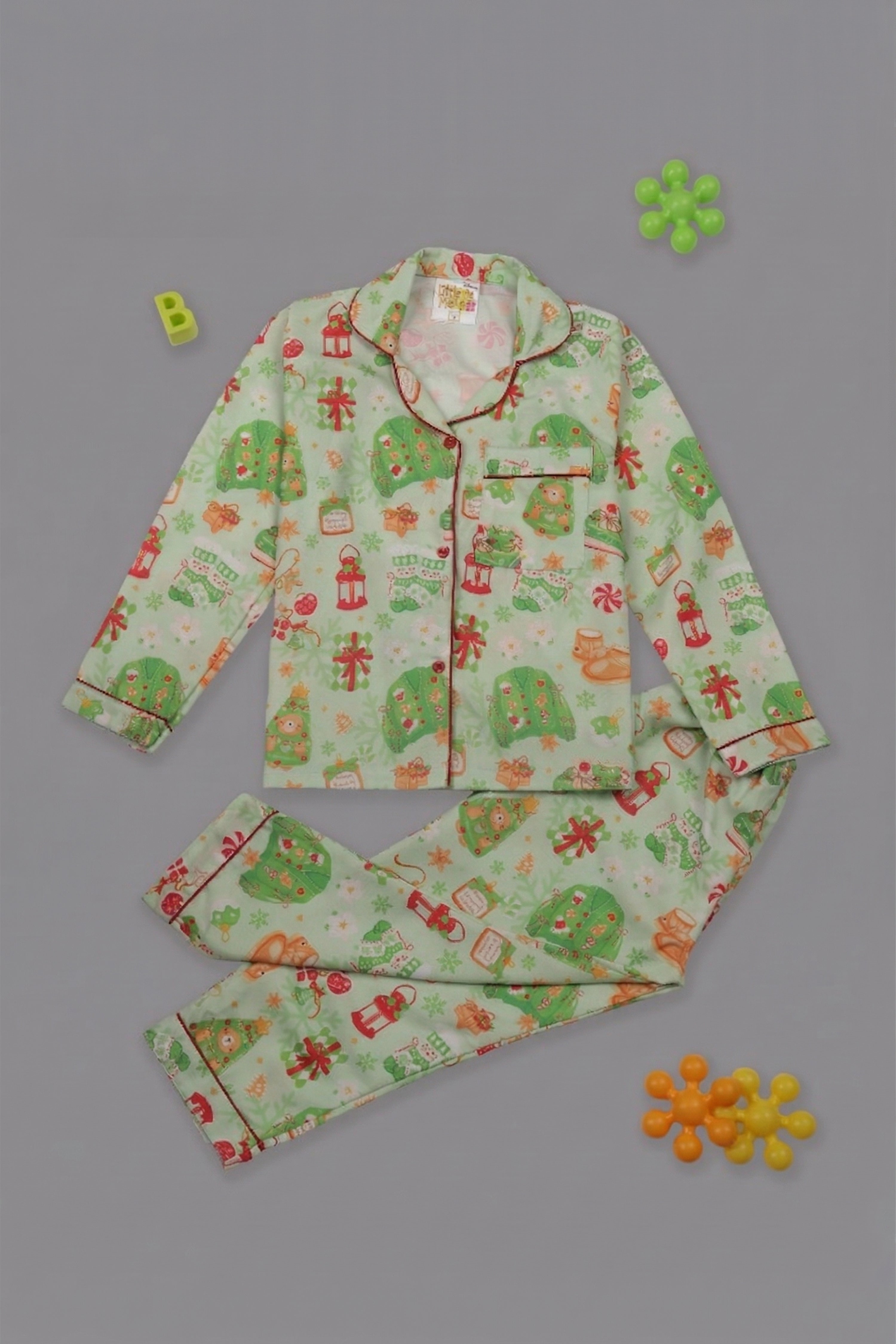 Cozy Christmas Kids Pj Set - Cotton Rayon Pj Set with Notched Collar
