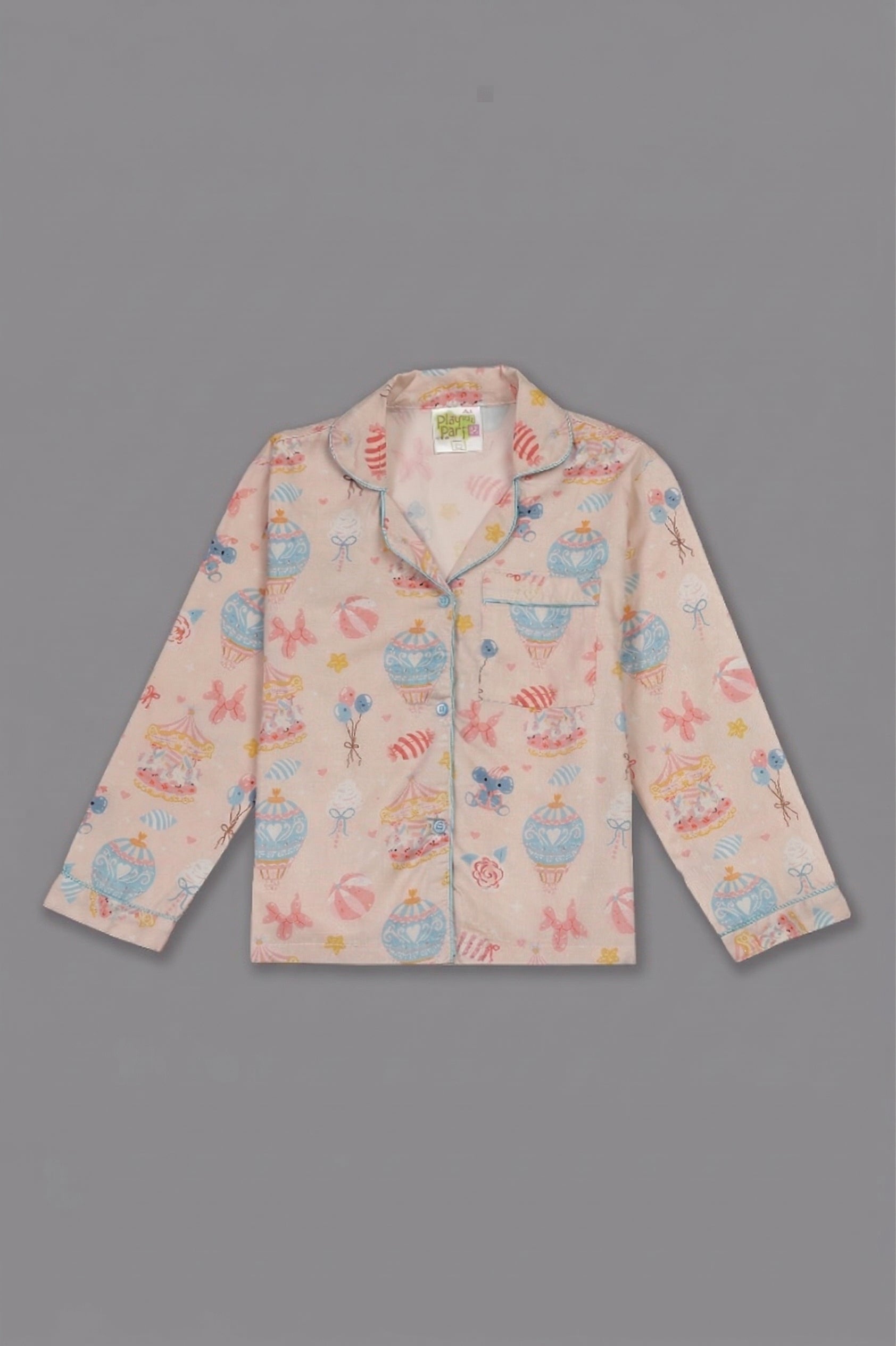 Funfair Kids Button Down Pj Set - Pure Cotton Pj Set with Notched Collar