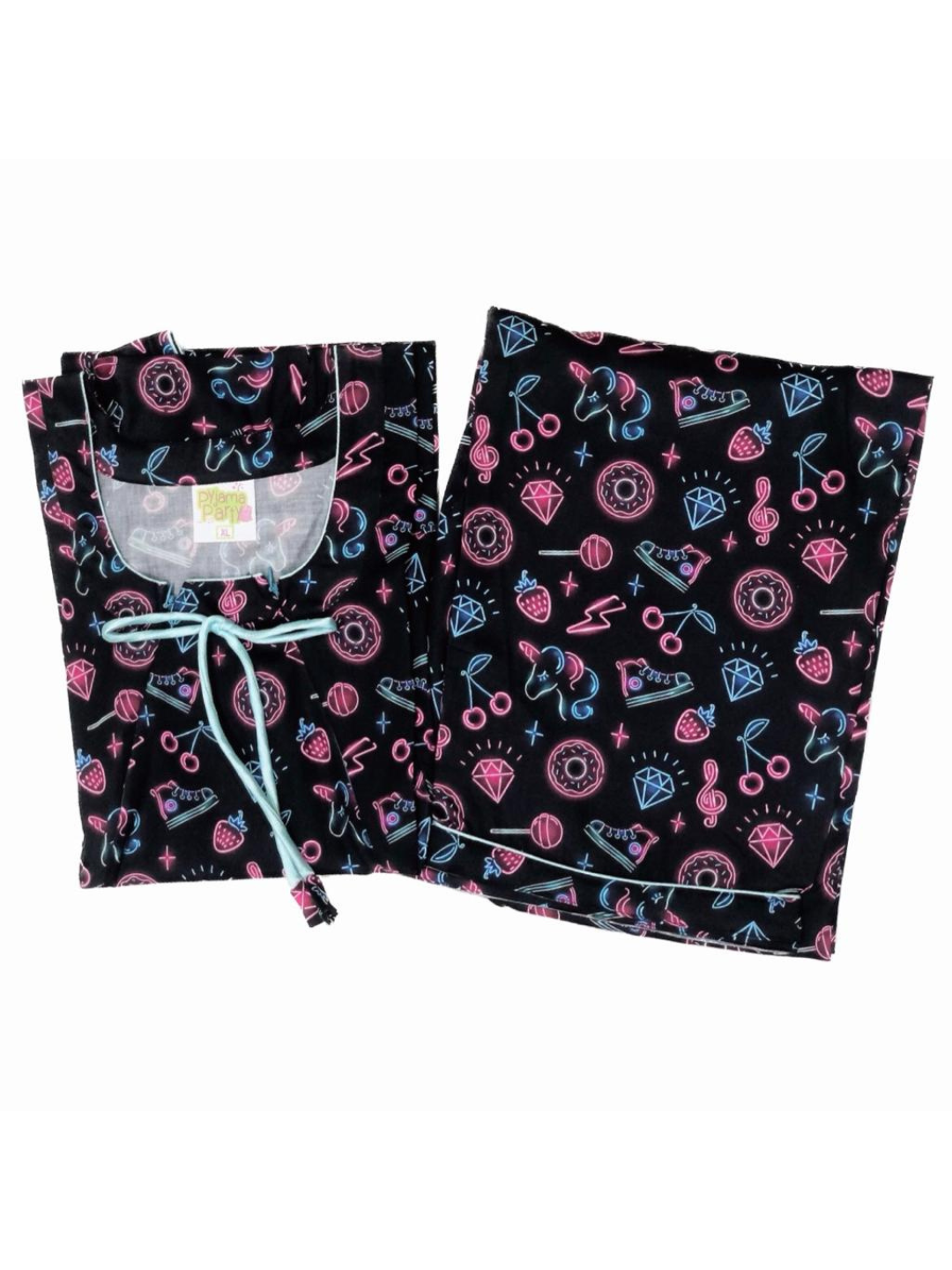 Neon Party Maternity Pj Set - Pure Cotton Pj Set in Round Neck with 2 Invisible Zips For Feeding