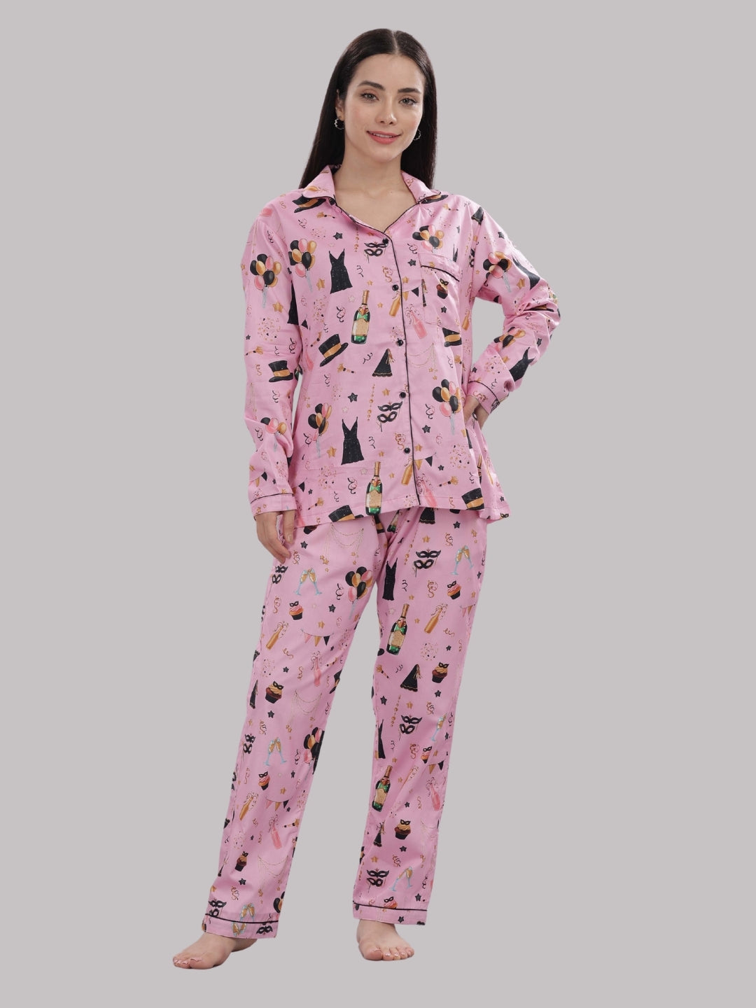 Celebration Button Down Pj Set - Pure Cotton Pj Set with Notched Collar