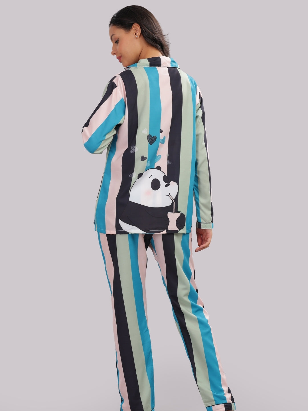 Busy Panda Button Down Pj Set - Cotton Rayon Pj Set with Notched Collar
