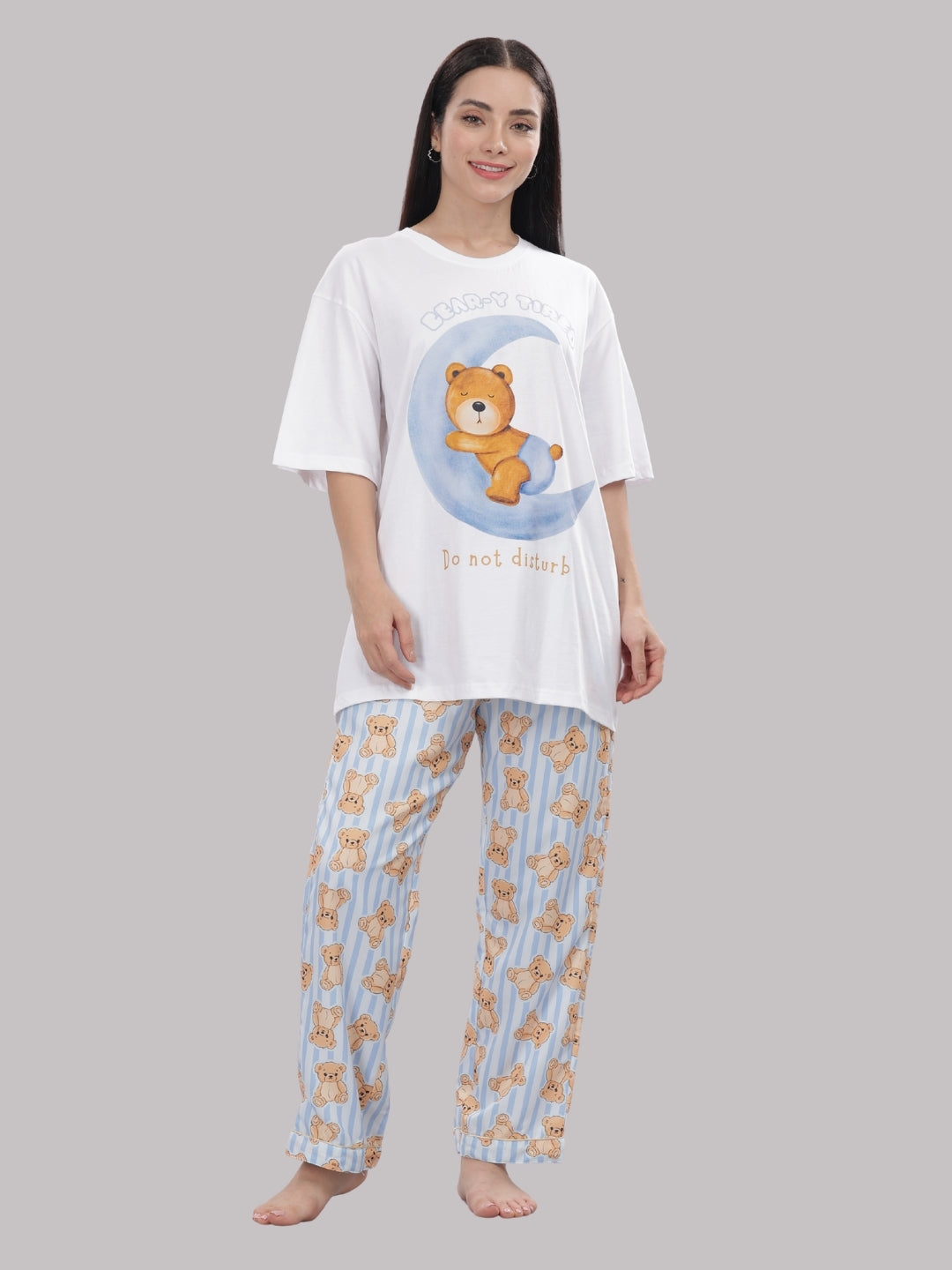 Hugs & Stripes T-shirt Pj Set - Oversized Tshirt with Pj Combo